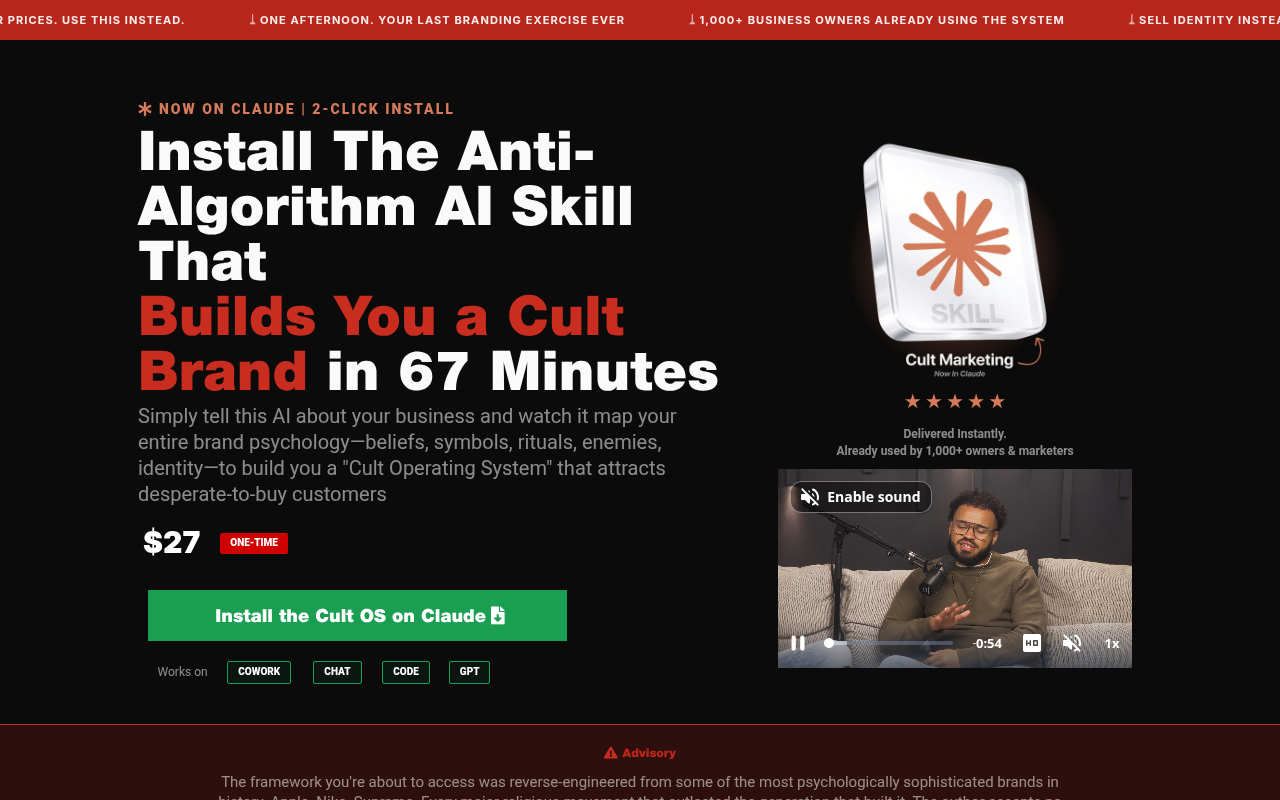 Cult Operating System landing page screenshot